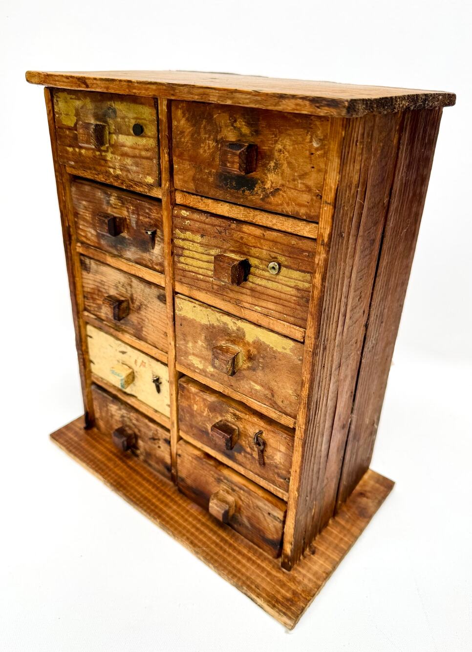 Antique Primitive Ten-Drawer Parts Cabinet, Original Paint